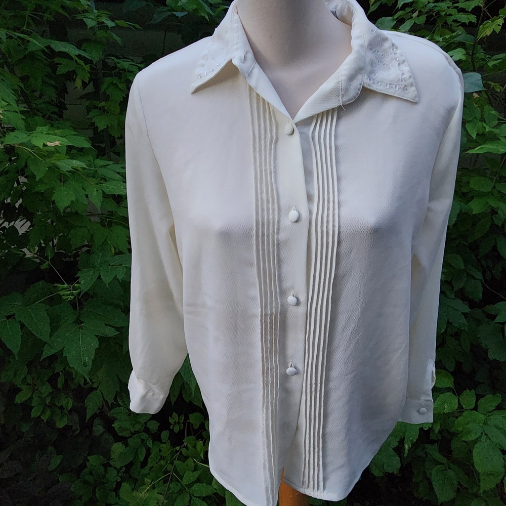 Alfred dunner 80s‎ Embellished Collar Blouse Top Button Down Long Sleeve Career